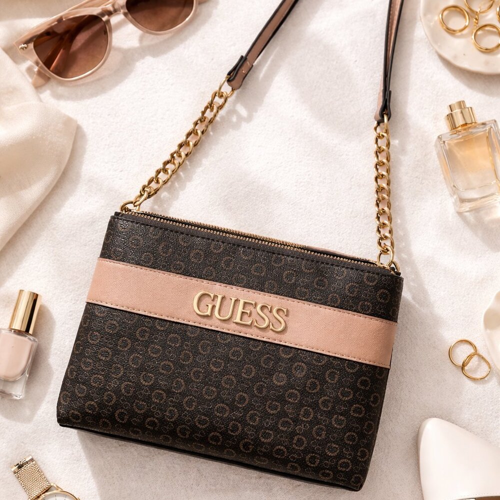 NEW Guess "Brooker" Logo Double-Zip Crossbody Bag
